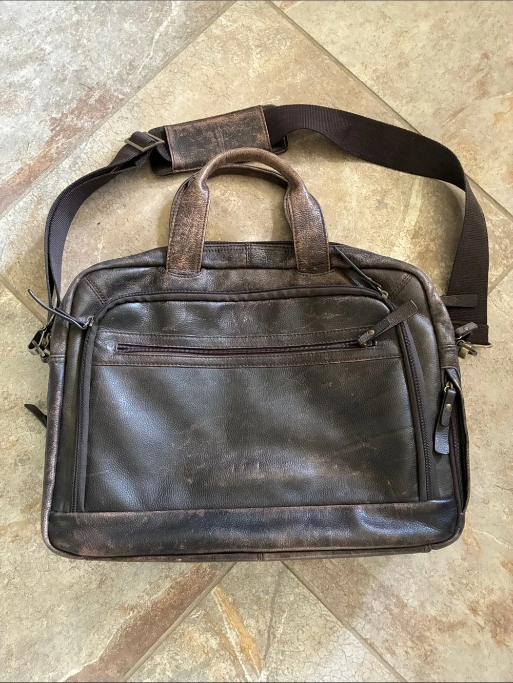 Black Rivet Vintage-Style Distressed Brown Laptop Briefcase